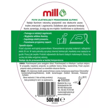 Mill ALPINIC Płyn ułatwiający prasowanie w sprayu 500 ml