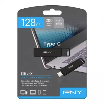 Pendrive 128GB USB-C 3.2 to produkt PNY z naszej oferty pendrive'ów USB. Najważniejsze cechy to czarne wykończenie, pojemność pamięci flash 128 GB i interfejs USB-C 3.2.