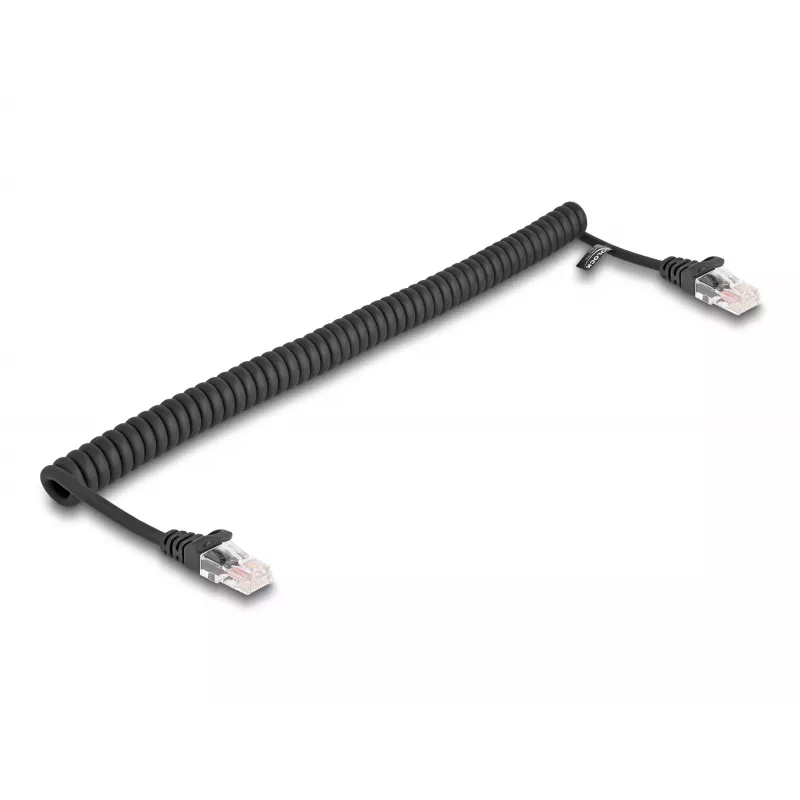 Kabel sieciowy DeLOCK RJ45 spiralny męski do męskiego Kat.5e 1 m czarny