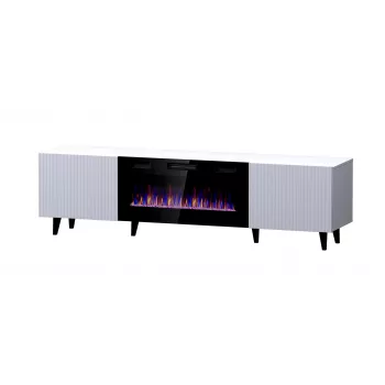 Szafka RTV Cama Meble PAFOS EF z kominkiem elektrycznym 180×42×49 cm, biały mat