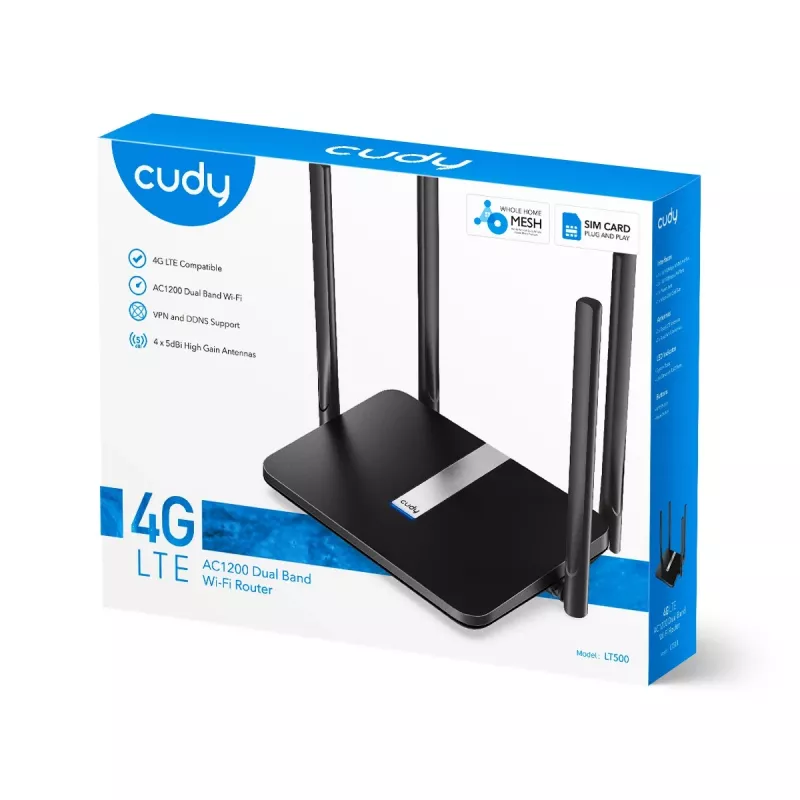 Router bezprzewodowy Cudy LT500 Fast Ethernet Dwuzakresowy (2,4 GHz / 5 GHz) 4G Czarny