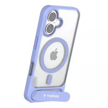 Etui ochronne Torras serii Pstand do iPhone 16 — Niebieskie, wąska konstrukcja z zintegrowaną podstawką