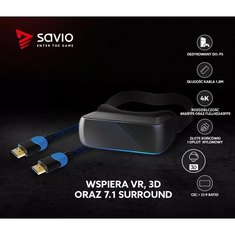 Przewód HDMI Savio GCL-02 1,8 m HDMI Typ A (Standard) Czarny, Niebieski