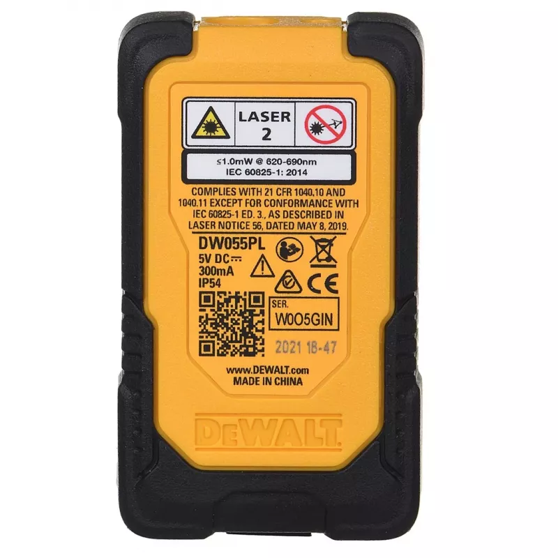 Dalmierz laserowy DeWalt DW055PL-XJ, zasięg 0–16 m, dokładność ±6 mm, akumulator 3,7 V, kabel USB