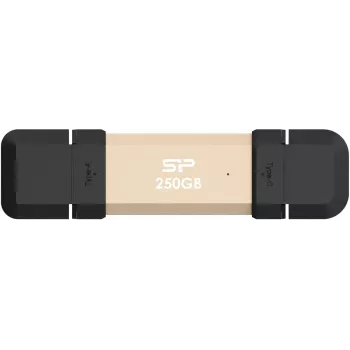 Pamięć USB Silicon Power DS72 250 GB, USB 3.2 Gen 2 Type-A / Type-C, aluminium/gumowa nasadka, złoty