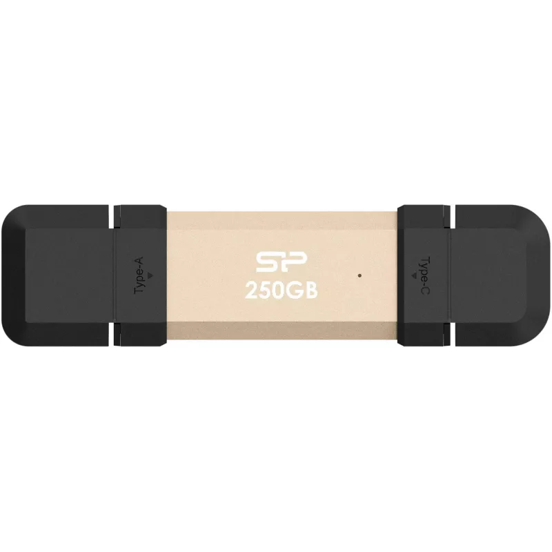 Pamięć USB Silicon Power DS72 250 GB, USB 3.2 Gen 2 Type-A / Type-C, aluminium/gumowa nasadka, złoty