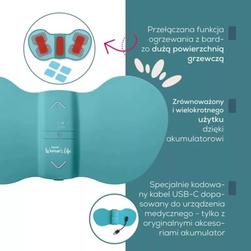 Urządzenie relaksacyjne menstruacyjne Beurer EM 55 z technologią TENS do łagodzenia bólu brzucha