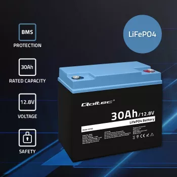 Akumulator LiFePO4 QOLTEC 12.8V 30Ah 384Wh z BMS