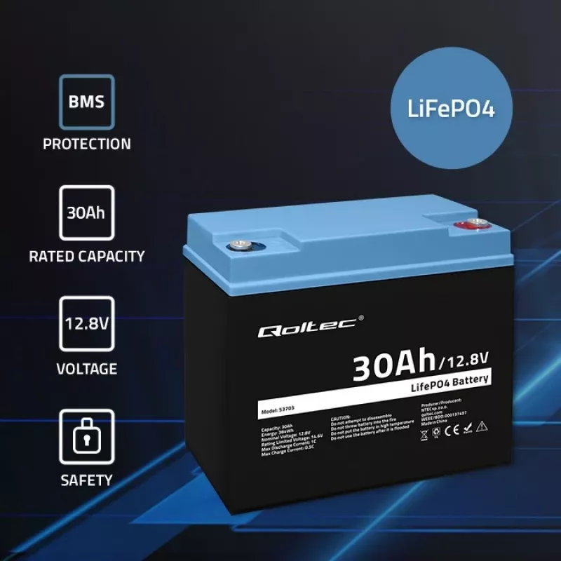Akumulator LiFePO4 QOLTEC 12.8V 30Ah 384Wh z BMS