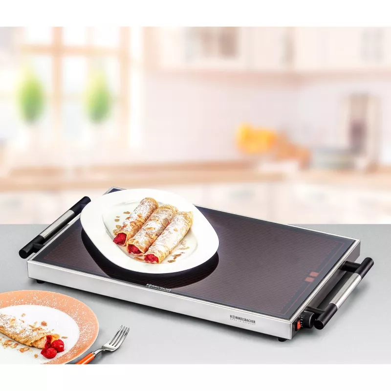 Podgrzewacz do potraw Rommelsbacher WPR 305/E — 300 W, 230 V, stal nierdzewna, obudowa szklana, 640×345×50 mm