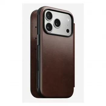 Etui do telefonu Nomad Modern Leather Folio dla iPhone 17 Pro, skóra/aluminium, 16 cm (6,3 cala) brązowy, 4 kieszenie na karty