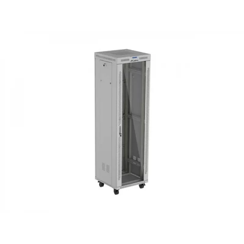 Stojąca szafa rack 19 cali 42U LANBERG 600×600 mm szara z drzwiami szklanymi i LCD (płaski Pack)