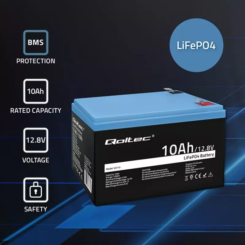 Akumulator LiFePO4 QOLTEC 10Ah 12,8V 128Wh z wbudowanym BMS