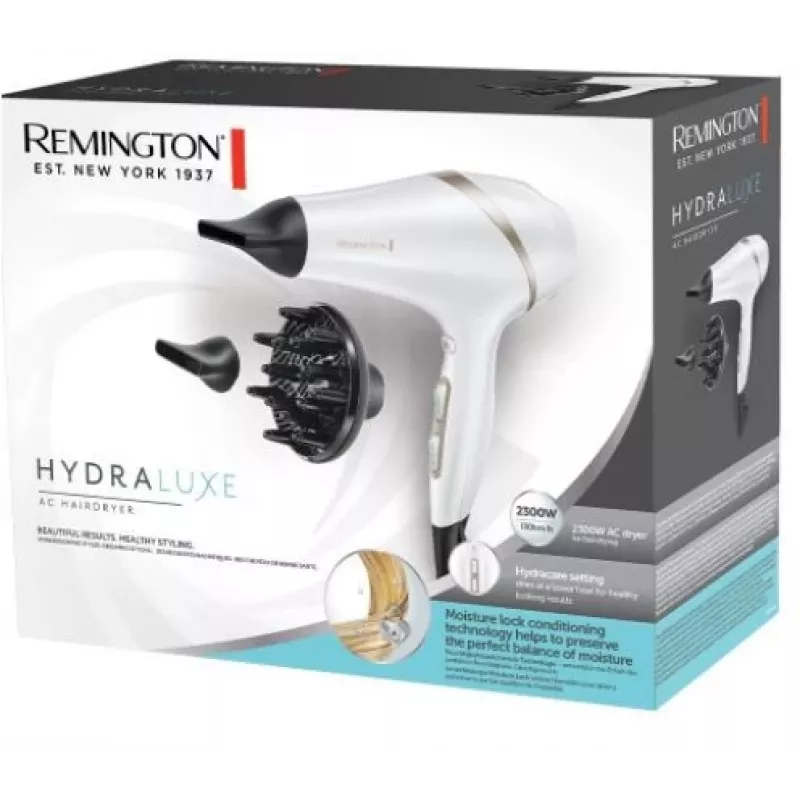 Suszarka do włosów Remington AC8901 HYDRAlux 2300 W 3 ustawienia temperatury Funkcja jonowa Dyfuzor Biała