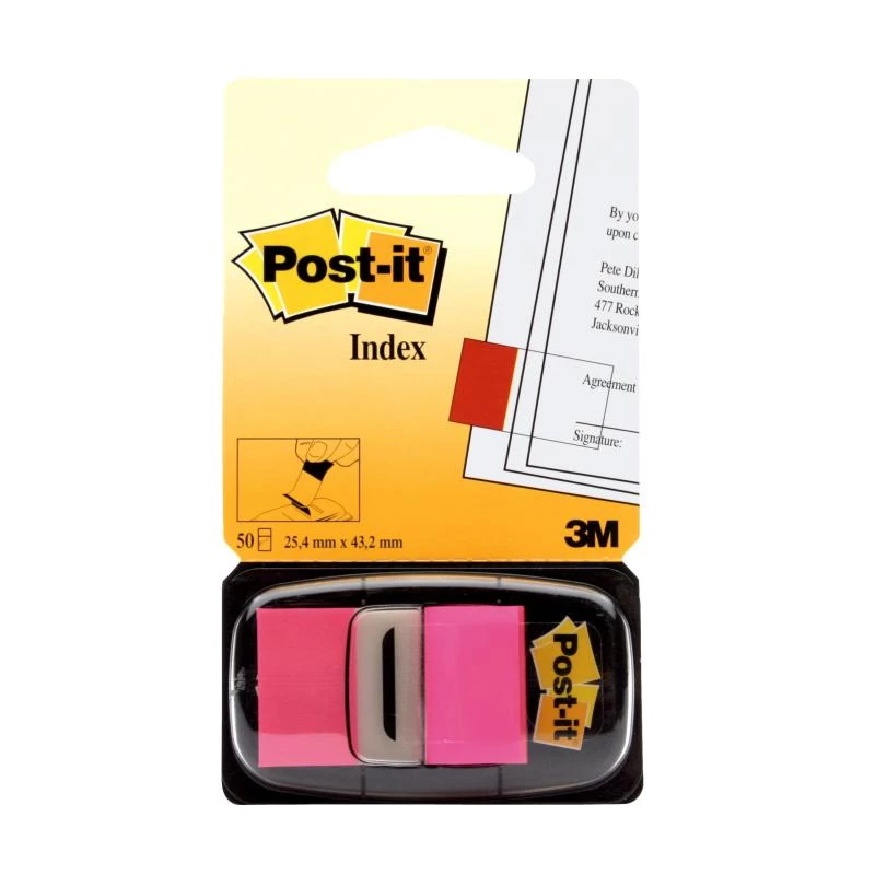 3M Post-it Index Różowy, wąski, 50 samoprzylepnych pasków, wymiary 25,4 x 43,2 mm, w jednorazowym dozowniku (I680-21)