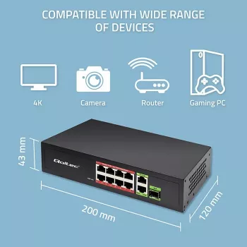 Przełącznik Ethernet QOLTEC 52297 PoE RJ45 z łączem uplink PoE i portem SFP