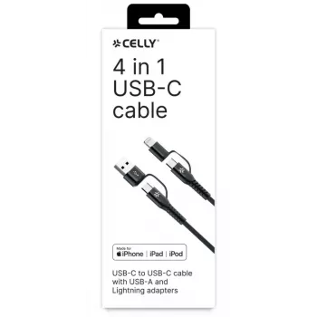 Celly 4-IN-1 kabel A+C to C+LIGHT 2M BK