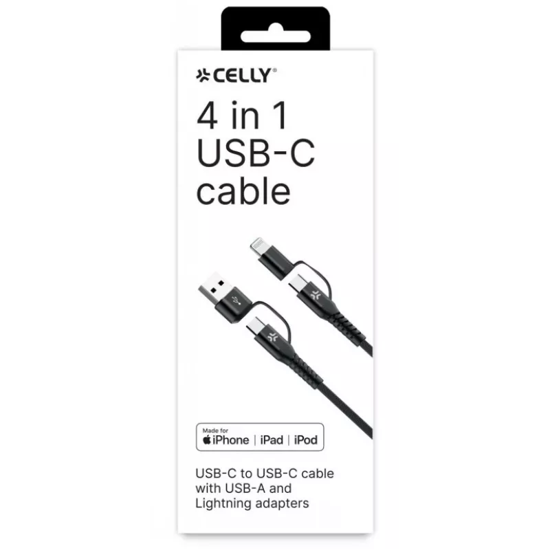 Celly 4-IN-1 kabel A+C to C+LIGHT 2M BK
