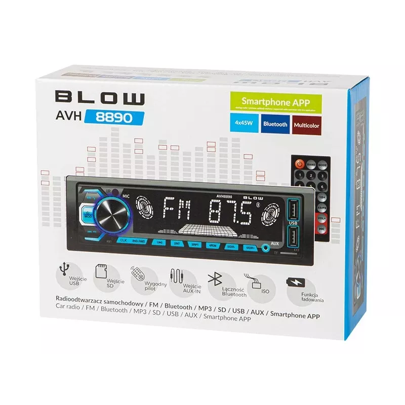 Radio samochodowe BLOW AVH-8890 FM 45W z Bluetooth, USB, AUX i wyświetlaczem LCD