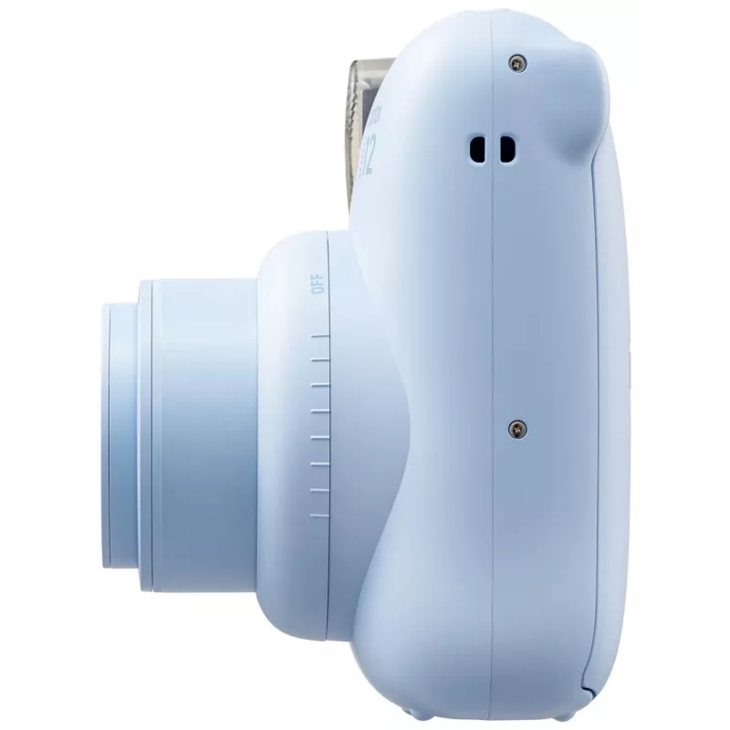 Aparat natychmiastowy Fujifilm Instax Mini 12 niebieski — wydruki 86 x 54 mm, ogniskowa 60 mm, migawka elektroniczna