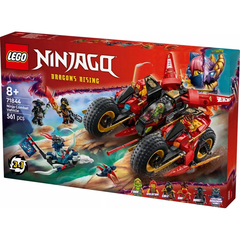 Zestaw LEGO Ninja Combat Vehicle 71844 — NINJAGO, 561 elementów, 6 minifigurek, ruchome części, 140×240×220 mm