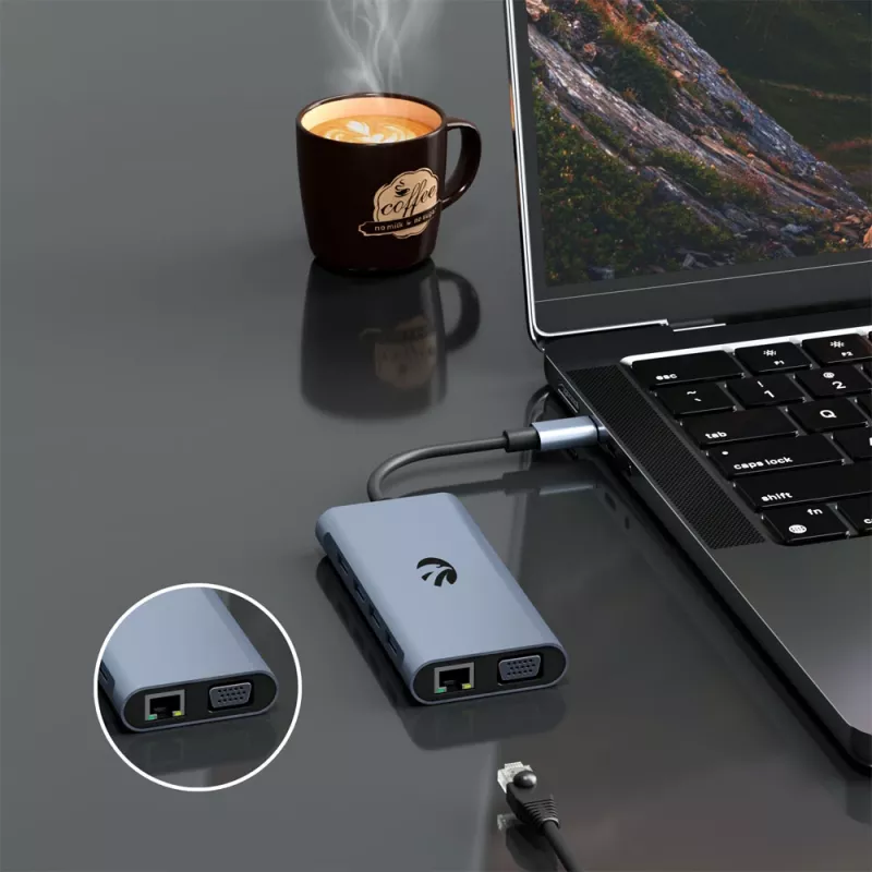 Adapter USB-C 11-w-1 Hawk HW-HUB1101 — hub wieloportowy z 11 portami