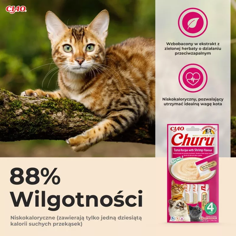INABA Churu Tuńczyk o smaku krewetki - przysmak dla kota - 4x14 g
