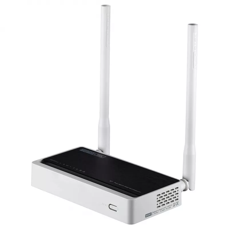Router biurkowy TOTOLINK N300RT — jednopasmowe Wi‑Fi 4 2,4 GHz, 300 Mb/s, 5 portów Fast Ethernet RJ-45, 2 zewnętrzne anteny 5 dBi