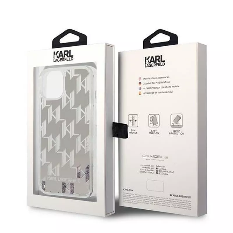 Karl Lagerfeld KLHCP14MLMNMS iPhone 14 Plus 6.7 etui twarde srebrne / srebrne Liquid Glitter Monogram