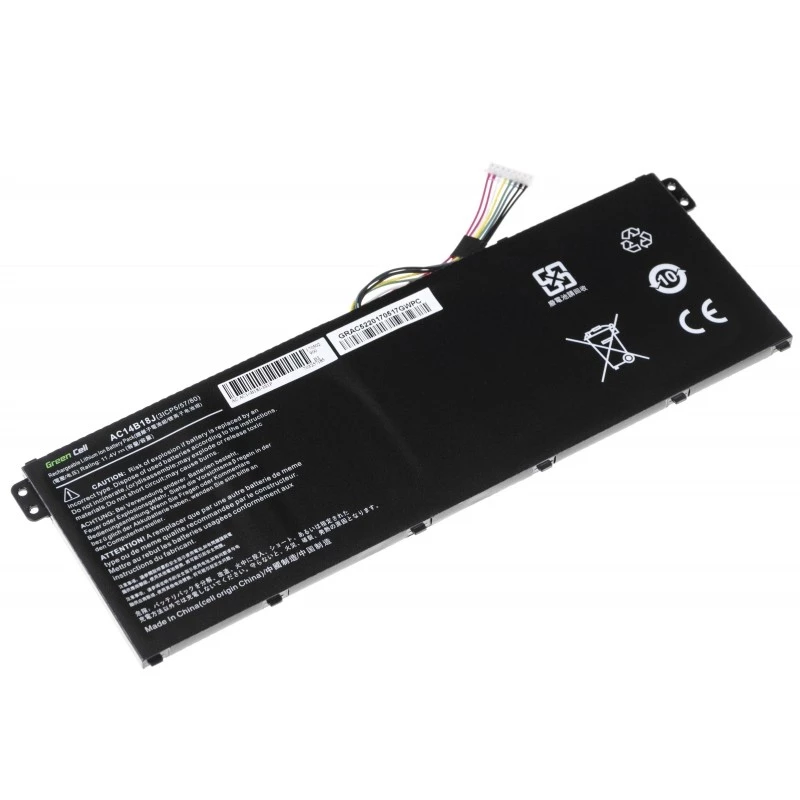 Bateria zielony Cell AC52 do Acer Aspire E11 ES1-111M ES1-131 E15 ES1-512 Chromebook CB3-111 CB5-311, 11,4 V 2200 mAh Li-Ion, 3 ogniwa, czarna