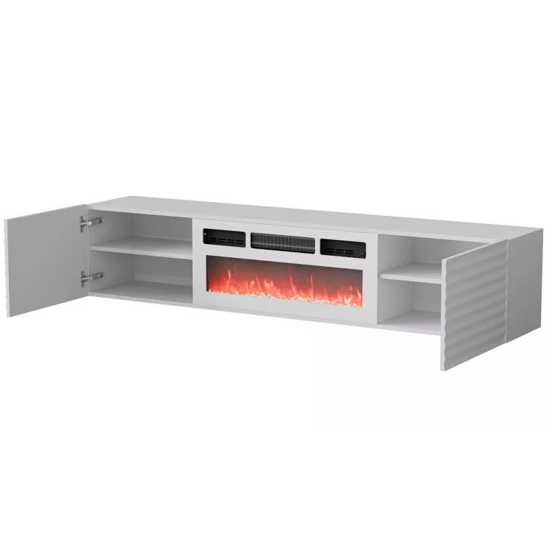 Cama szafka RTV TULA 183x35x37 biały matowy + biały mantelpiece