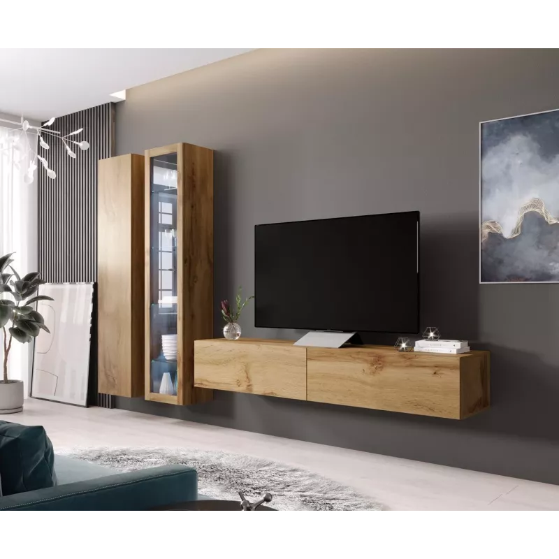 Gablota Cama Meble VIGO 180 — wisząca, szklana gablota ścienna, 1800×400×300 mm, dąb wotan