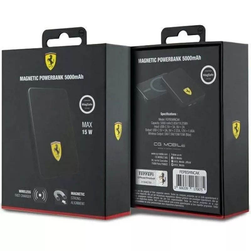 Ferrari Mocbank FEPB5MNCAK 15W 5000mAh Czarny/Czarny Metal Logo MagSafe