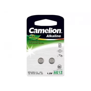 Bateria pastylkowa CAMELION AG12 / LR43 / LR1142 / 386, alkaliczna 1,5 V, opakowanie 2 szt.