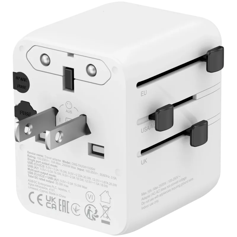 Adapter podróżny CANYON OnTour 20 EU/UK/US/AUS 20W Biały