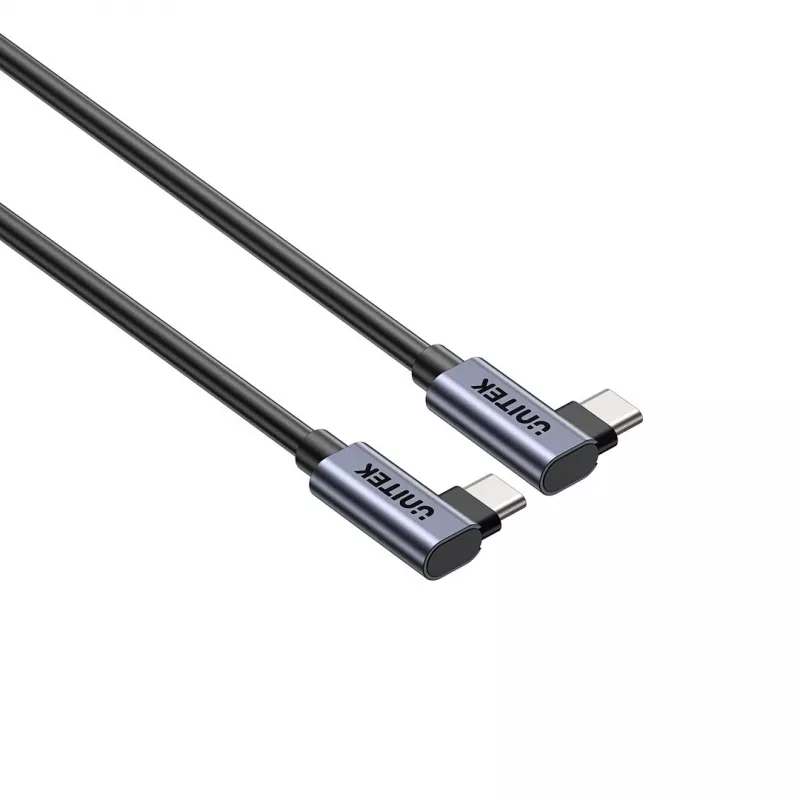 Kabel USB-C Unitek C14147ABK01-1M, 1 m, złącza kątowe 90°, USB PD 3.0 100W, dane 480 Mbps, czarny