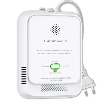 Czujnik gazu QOLTEC 52652 — detektor propanu/butanu (LPG), alarm 85 dB, wskaźnik LED