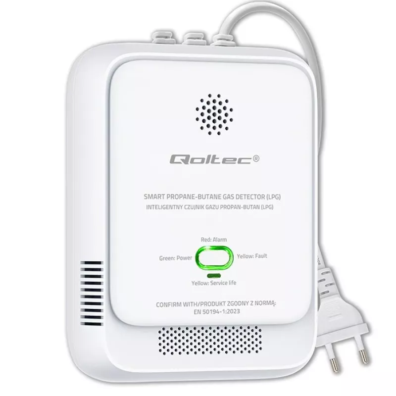 Czujnik gazu QOLTEC 52652 — detektor propanu/butanu (LPG), alarm 85 dB, wskaźnik LED