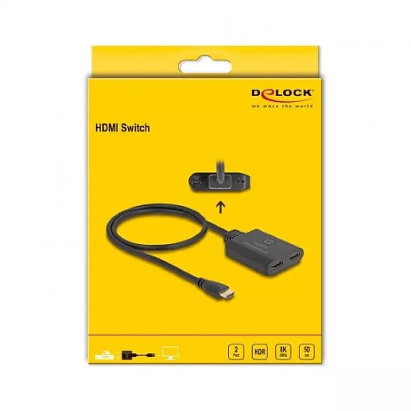 DeLOCK Przełącznik HDMI 2 x HDMI wej. na 1 x HDMI wyj. 8K 60 Hz zintegrowany kabel 50 cm