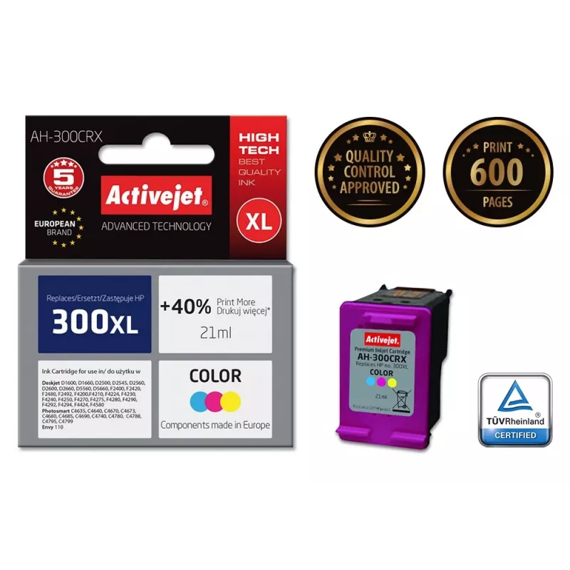 Activejet AH-300CRX Tusz (zamiennik HP 300XL CC644EE; Premium; 21 ml; kolor)
