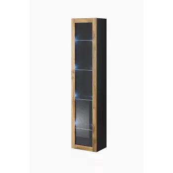 Gablota Cama Meble VIGO 180 wisząca witryna szklana 1800×400×300 mm czarny/dąb wotan