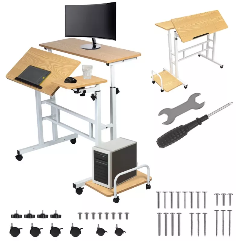 Maclean mobilny stolik pod laptopa, biały, 80x60cm, maks. 50kg, reg. wysokość 67-115cm, MC-124 W