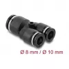 Pneumatyczny łącznik Y DELOCK 2×8 mm → 1×10 mm z otworem montażowym, metal/tworzywo sztuczne, 44 mm