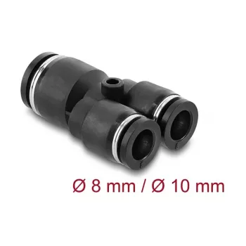 Pneumatyczny łącznik Y DELOCK 2×8 mm → 1×10 mm z otworem montażowym, metal/tworzywo sztuczne, 44 mm