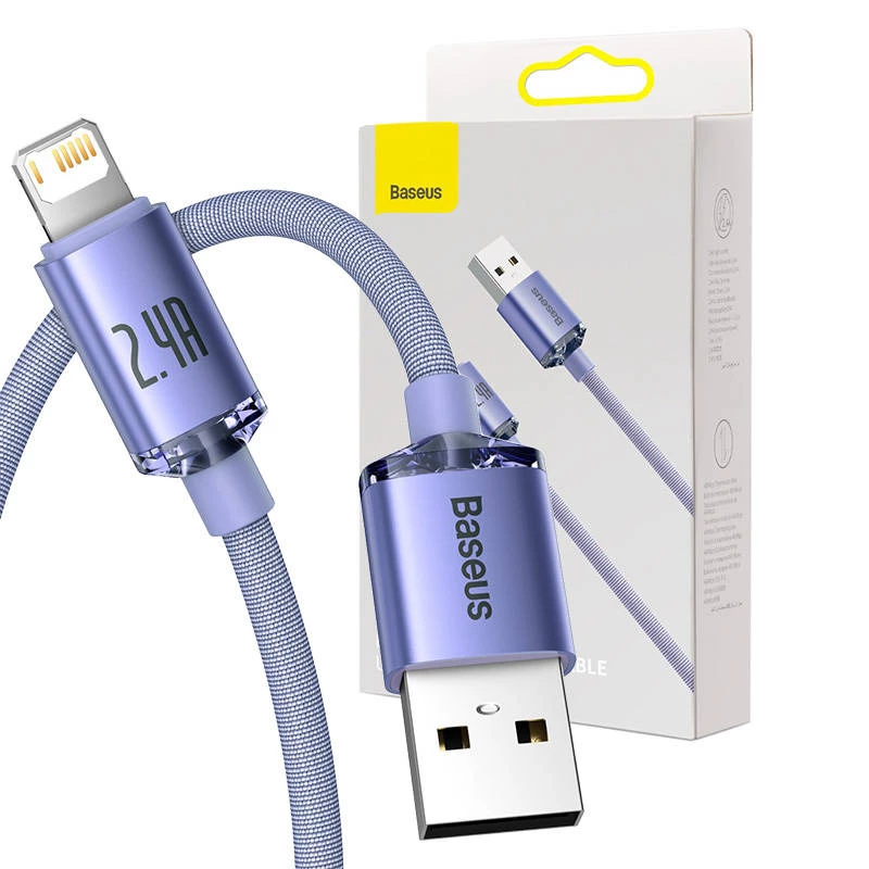 Kabel Baseus Crystal Shine USB do Lightning, 2,4A, 2m (fioletowy)