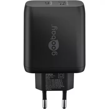 USB-C Dual-Fast Charger, PD, GaN, 65 W (czarny, 1x USB-C, 1x USB-A, Power Delivery)