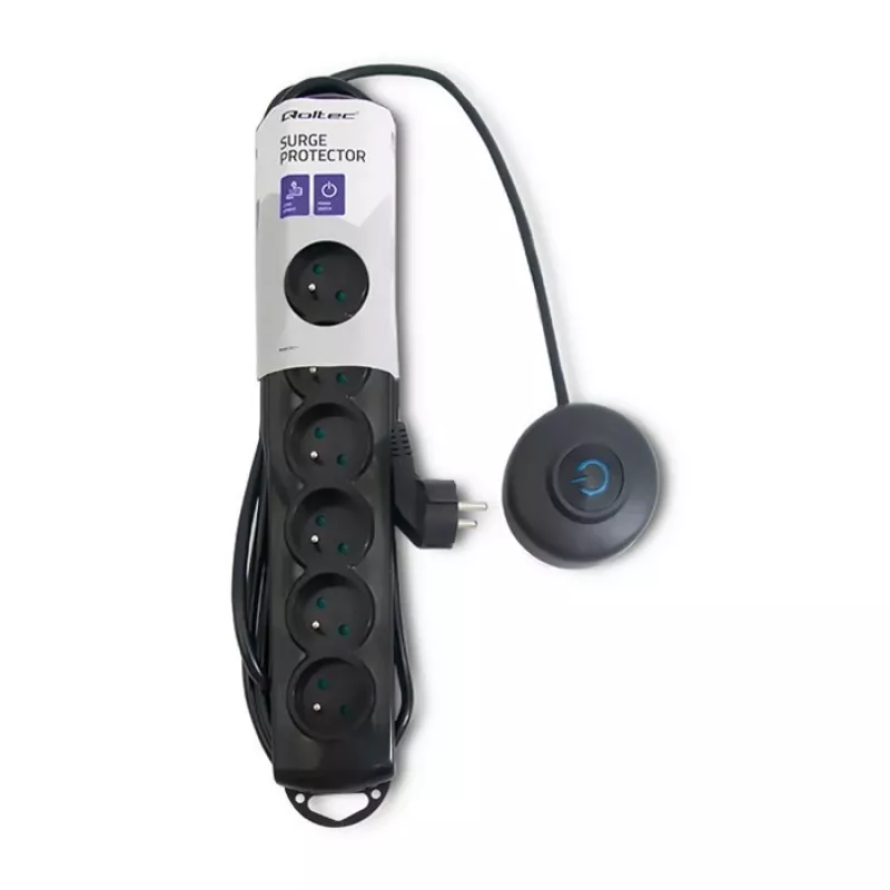 Listwa przeciwprzepięciowa Qoltec 50171 Czarna 7 gniazd AC 230V 1,5m