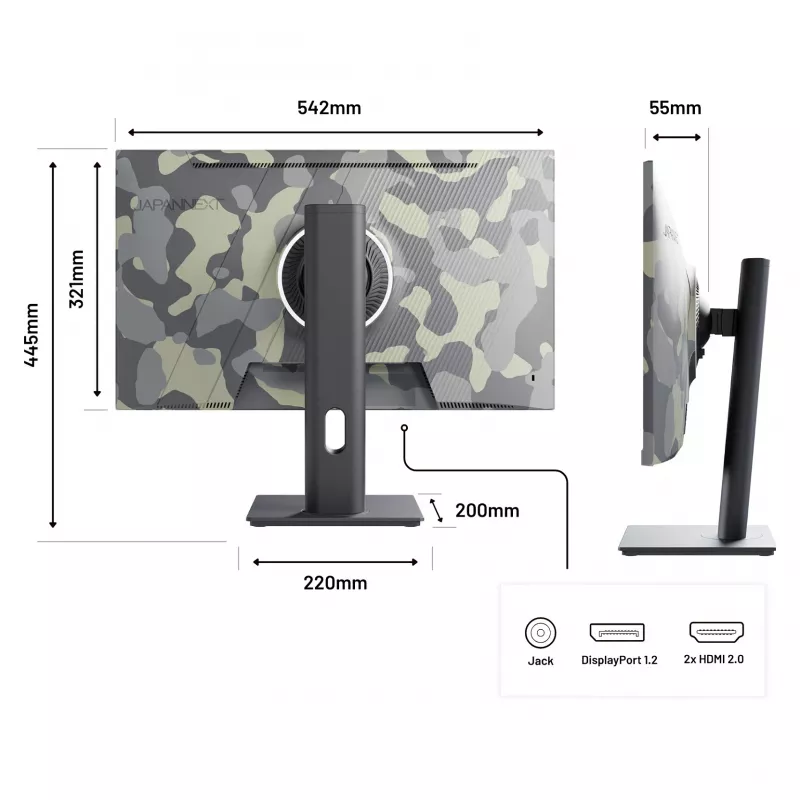 Monitor komputerowy JAPANNEXT JN-IPS238FHD200F-HSP-CAMO 61 cm (24 cale) 1920 x 1080 pikseli Full HD LCD Czarny