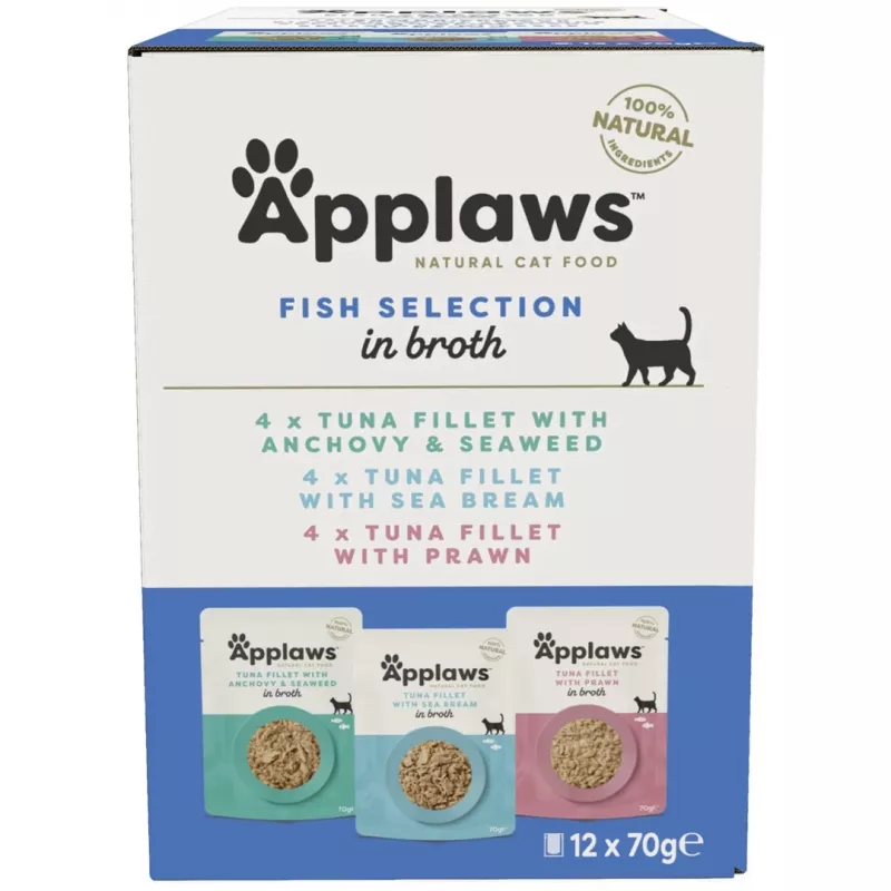 Mokra karma dla kota Applaws Multipak rybny wybór w bulionie 12 x 70 g, dorosły, 83% wilgotności, saszetki