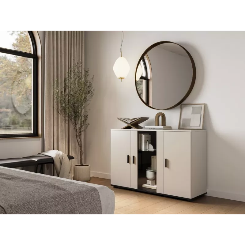 Komoda Cama Meble SOHO 120×41×80 cm — fronty cashmere, czarny korpus